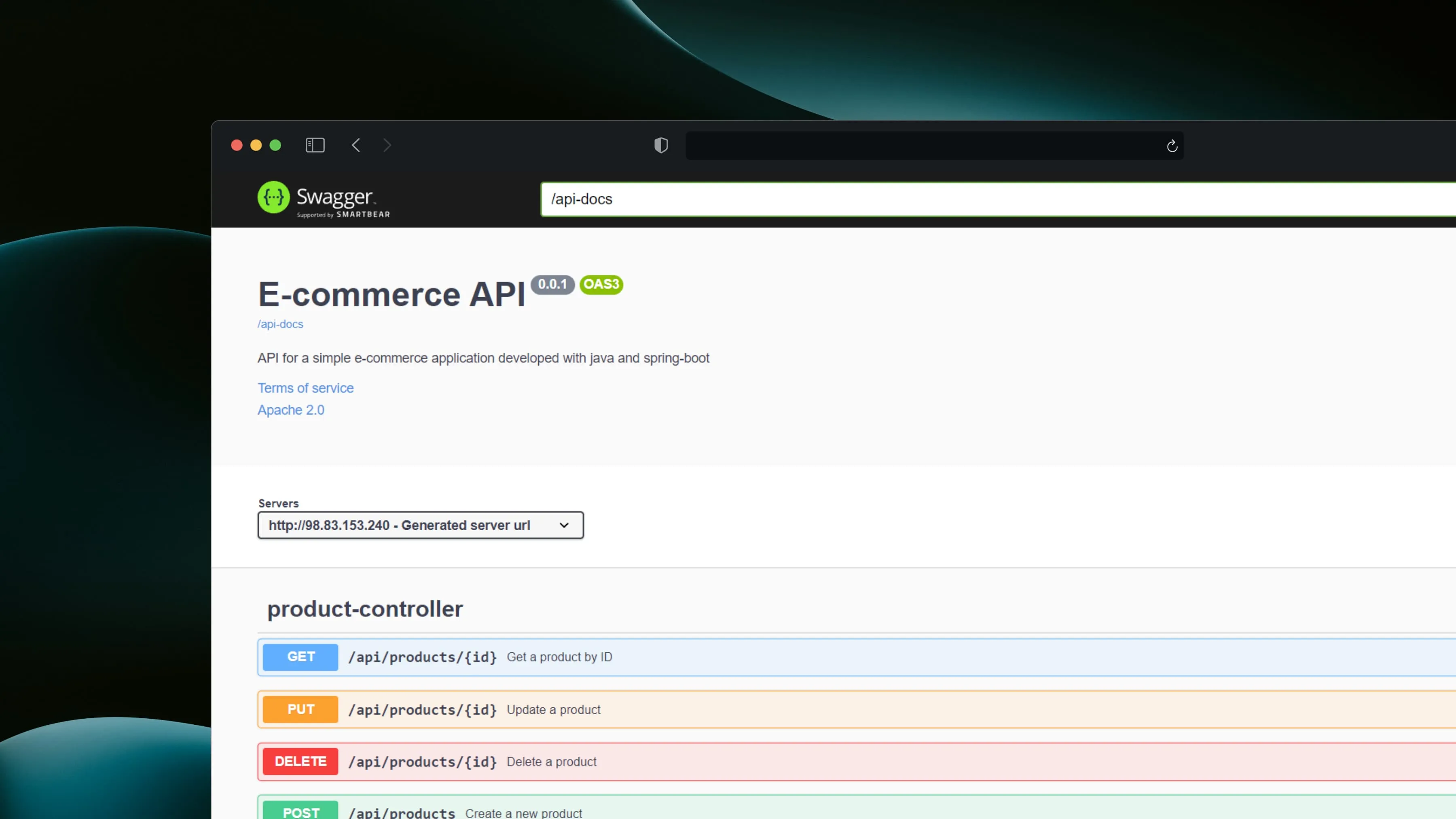 Captura de pantalla de E-commerce API
